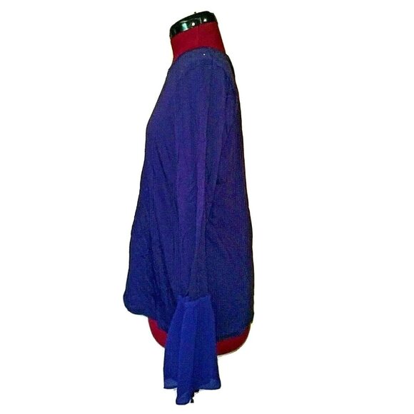 MICHAEL KORS Top True Navy Women Size Large Bell Sleeve Crew Neck - Picture 2 of 6